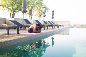 Healthy asian woman doing yoga. Health and well-being